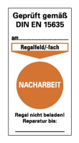 Aufkleber Prüfplakette „Prüfung gem. DIN EN 15635 – Nacharbeit“ Regalkennzeichnung Folie | Größe wählbar Made in Germany, Größen Name: 8x4cm von MBS-SIGNS