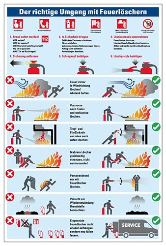 Aufkleber Sicherheits Hinweis"Sicherheitsaushang" Schild Folie selbstklebend | Variante wählbar 20x30cm Made in Germany, Größe: Umgang mit Feuerlöschern von MBS SIGNS