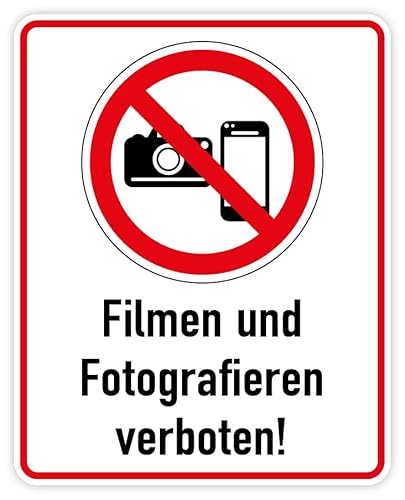 Aufkleber Verbot Hinweis „Filmen und Fotografieren verboten“ Symbol Schild Folie selbstklebend | Größe wählbar Made in Germany, Größen Name: 10x7,5cm von MBS-SIGNS