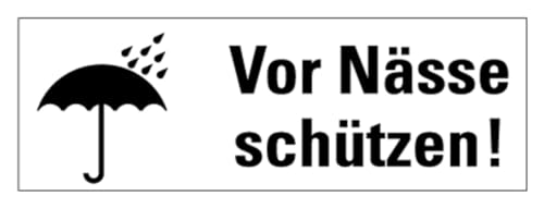 Aufkleber Verpackungs-Kennzeichnung „Vor Nässe schützen!“ Hinweis Sticker Folie selbstklebend, s/w | Größe wählbar Made in Germany, Größen Name: 5x15cm von MBS SIGNS