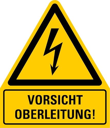 Aufkleber Warnaufkleber „VORSICHT OBERLEITUNG!“ Lebensgefahr Warnschild Folie signalgelb ähnl. ISO 7010 | Größen wählbar Made in Germany, Größen Name: Aufkleber | 52 x 61 mm von MBS-SIGNS
