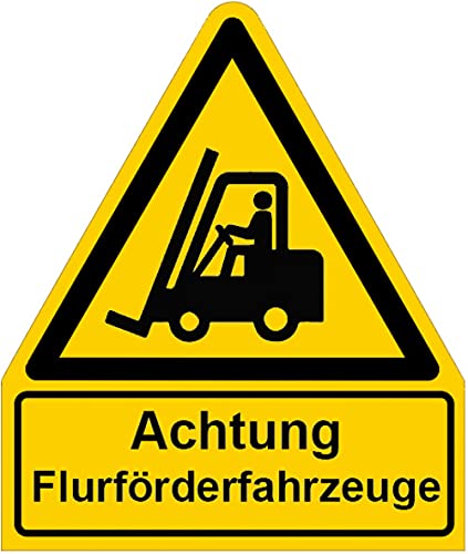 Aufkleber Warnaufkleber "Achtung Flurförderfahrzeuge" Warnung Warnschild Folie signalgelb ähnl. ISO 7010 | Größen wählbar Made in Germany, Größe: 105x123 mm von MBS-SIGNS