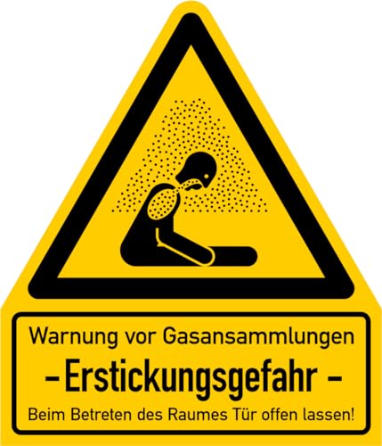 Aufkleber Warnhinweis „Warnung vor Gasansammlungen – Erstickungsgefahr“ Folie selbstklebend ISO 7010 (W041) | Größen wählbar Made in Germany, Größe: 105x123 mm von MBS-SIGNS