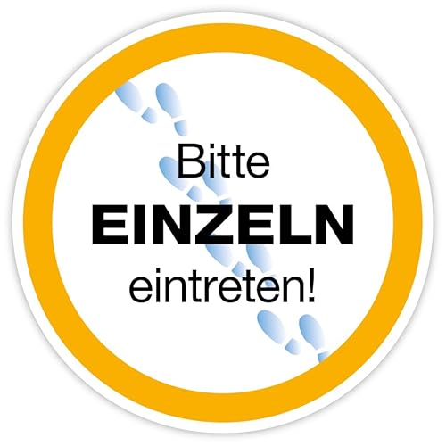 Aufkleber Warnung Hinweis "Bitte Einzeln eintreten" Hygiene Schild Folie | Ø5-30cm Made in Germany, Größen Name: Ø10 cm von MBS-SIGNS