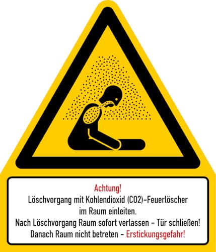 Aufkleber Warnzeichen „Achtung! Löschvorgang mit Kohlendioxid (CO2)-Feuerlöscher im Raum einleiten - Erstickungsgefahr!“ Kombi W041 Größe wählbar | Made in Germany, Größe: 21 x 24,5 cm von MBS SIGNS