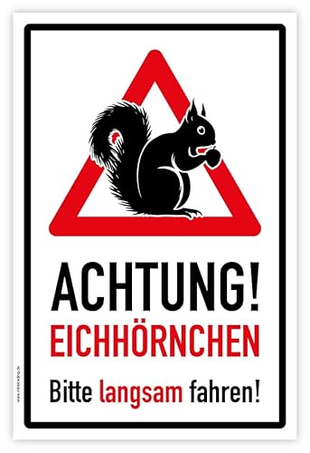 MBS-SIGNS Aufkleber Hinweis Warnung „Achtung Eichhörnchen! Bitte langsam fahren“ Sticker Folie | Größe wählbar Made in Germany, Größen Name: 10x15 cm von MBS-SIGNS