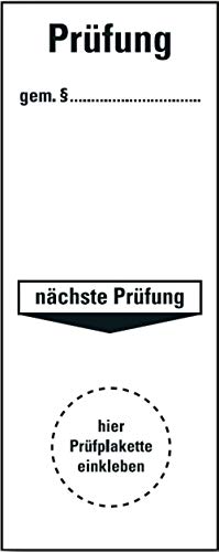 Prüfetikett Plakette "Prüfung gem. §... nächste Prüfung" | Etikett Folie Aufkleber 100x40mm Made in Germany, Größe: 10 Stück Prüfetikett Plakette "Prüfung gem. §... nächste Prüfung" | Etikett Folie Aufkleber 100x40mm Made in Germany, Größe: 10 Stück von MBS-SIGNS