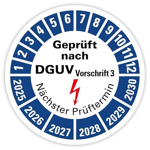 Prüfplakette „Geprüft nach DGUV Vorschrift 3 | 2025-2030“ Nächster Prüftermin Folie blau | Ø 20-40 mm Made in Germany, Größe: Ø 40 mm, Material: 100 Stück Prüfplakette „Geprüft nach DGUV Vorschrift 3 | 2025-2030“ Nächster Prüftermin Folie blau | Ø 20-40 mm Made in Germany, Größe: Ø 40 mm, Material: 100 Stück von MBS-SIGNS