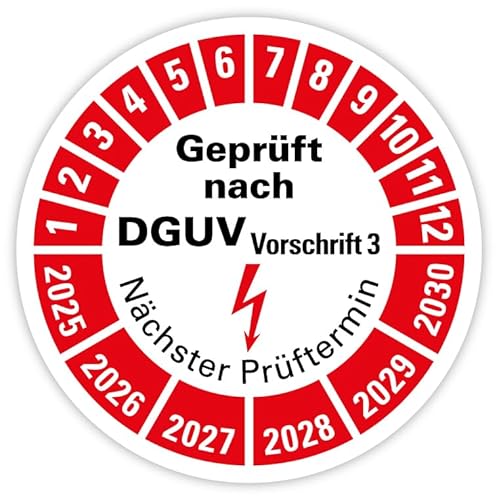 Prüfplakette „Geprüft nach DGUV Vorschrift 3 | 2025-2030“ Nächster Prüftermin Folie rot | Ø 20-40 mm Made in Germany, Größe: Ø 20 mm, Material: 25 Stück Prüfplakette „Geprüft nach DGUV Vorschrift 3 | 2025-2030“ Nächster Prüftermin Folie rot | Ø 20-40 mm Made in Germany, Größe: Ø 20 mm, Material: 25 Stück von MBS-SIGNS