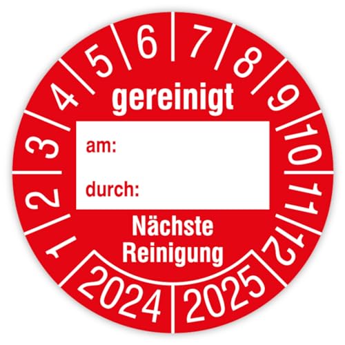 Prüfplakette Mehrjahresprüfplakette „gereinigt am: durch: Nächste Reinigung 2024 2025“ Folie selbstklebend, rot | Ø30mm | Made in Germany, Größe: 100 Stück | Ø30mm Prüfplakette Mehrjahresprüfplakette „gereinigt am: durch: Nächste Reinigung 2024 2025“ Folie selbstklebend, rot | Ø30mm | Made in Germany, Größe: 100 Stück | Ø30mm von MBS-SIGNS