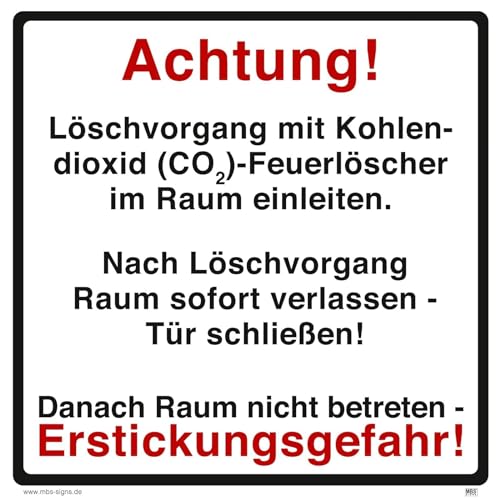 Warnaufkleber Hinweis „Achtung Erstickungsgefahr!CO2-Löscher Danach Raum nicht betreten“ Warnung Schild Folie | 20x20cm Made in Germany von MBS-SIGNS