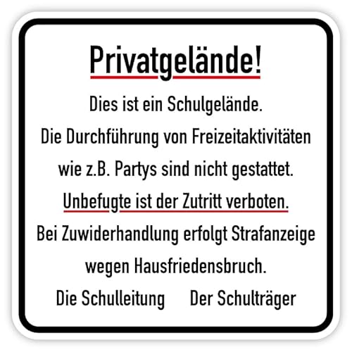 XXL Aufkleber Verbot Hinweis „Privatgelände! Dies ist ein Schulgelände.“ Schule Schild Folie | 40-100 cm Made in Germany, Größen Name: Aufkleber | 50 x 50 cm XXL Aufkleber Verbot Hinweis „Privatgelände! Dies ist ein Schulgelände.“ Schule Schild Folie | 40-100 cm Made in Germany, Größen Name: Aufkleber | 50 x 50 cm von MBS-SIGNS