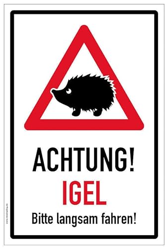 XXL-Aufkleber Warnhinweis „Achtung Igel langsam fahren“ Warnung Folie selbstklebend, rot | 60 x 40 cm Made in Germany von MBS-SIGNS