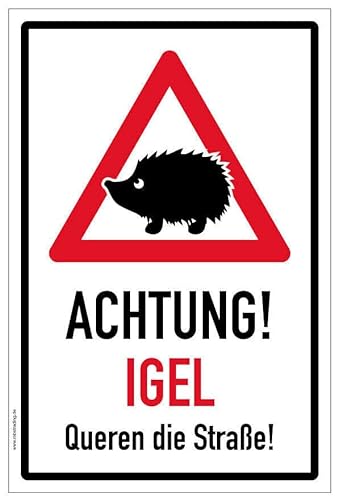 XXL-Aufkleber Warnhinweis „Achtung Igel queren Straße“ Warnung Folie selbstklebend, rot | 60 x 40 cm Made in Germany von MBS SIGNS