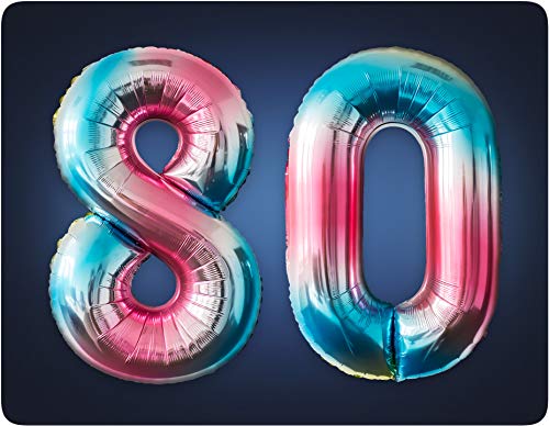 MBW Regenbogen Folienballon Helium Luftballons Zahlen 80 für Party Kinder Geburtstag Jubiläum Abi von MBW
