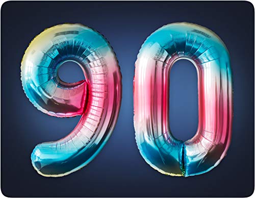 MBW Regenbogen Folienballon Helium Luftballons Zahlen 90 für Party Kinder Geburtstag Jubiläum Abi von MBW