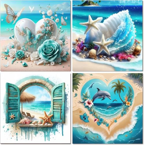 MBYAUYN Diamond Painting Adults Children Landscape, 4 Pack Ozean Diamond Painting, 5D Diamant Painting Bilder 25 x 25 cm Suitable as a Gift, for Relaxation and as a Wall Decoration von MBYAUYN