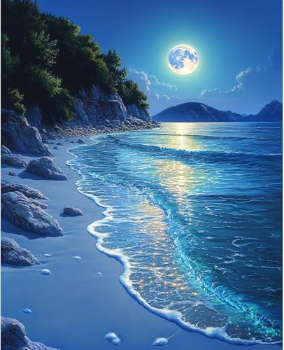 MBYAUYN Diamond Painting Erwachsene, 5D Diamant Painting Bilder Moonlit Seascape, DIY Diamond-Painting 30x40cm, Geeignet Als Geschenk Home Wall art Deko von MBYAUYN