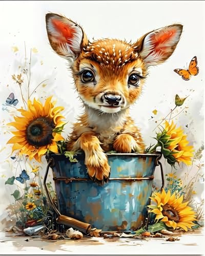 MBYAUYN Malen Nach Zahlen Erwachsene Animals Deer, Hand Painted Oil Painting Kit (40 x 50 cm), DIY Paint by Numbers Adult, Wrinkle-Free Canvas Kit with 3 - Brushes and Acrylic Paint von MBYAUYN
