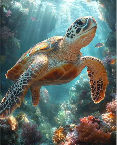 MBYAUYN Malen Nach Zahlen Erwachsene Tiere Meer SchildkröTen, Paint by Numbers Adult 40 X 50cm, DIY Handgemalt Ölgemälde Kit, knitterfreie leinwand Kit - Mit 3 - Pinseln und Acrylfarbe von MBYAUYN