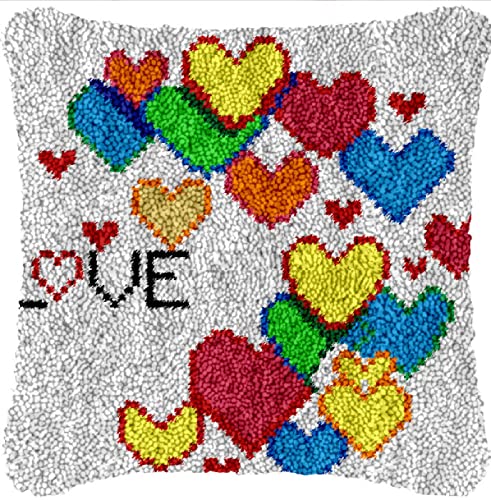 MBYSO Bunte Herzen Latch Hook-Sticksets, 3D-Kissenbezüge-Sticksets, gehäkelte Leinwandmuster, Sofakissenbezug, Bastelsets für Kinder und Erwachsene, Anfänger 43x43 cm MBYSO Bunte Herzen Latch Hook-Sticksets, 3D-Kissenbezüge-Sticksets, gehäkelte Leinwandmuster, Sofakissenbezug, Bastelsets für Kinder und Erwachsene, Anfänger 43x43 cm von MBYSO