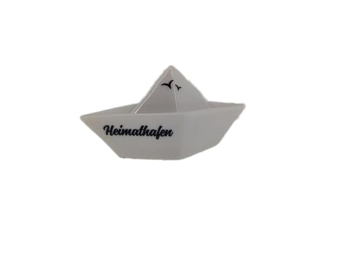 MC-Trend – Deko Porzellan Papierboot/e – „Heimathafen“ – klein ca. 10 x 4 cm – Porzellan/weiß – Maritime Marine Tischdeko Schiff Geburtstag Hochzeit Jubiläum Party Taufe (klein Heimathafen) von MC-Trend