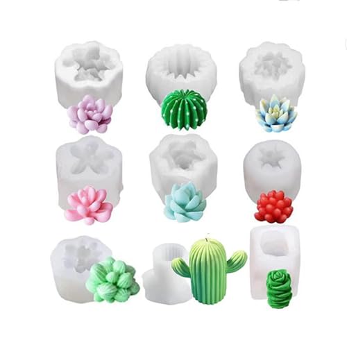 3D Pflanze Silikon Kerzenformen 9 Stück Set Kaktus Sukkulenten Design für Harz Seife Kuchen von MCHERRY
