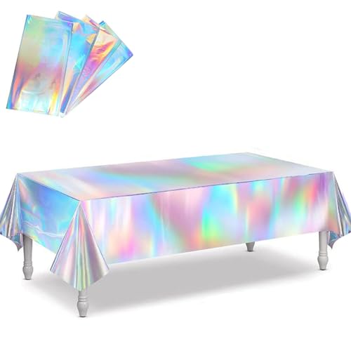 MCHERRY Iridescence Kunststoff-Tischdecken, holografische Folie, rechteckige Tischdecken, Geburtstag, Junggesellinnenabschied, Hochzeit, schillernde Party-Dekorationen, 137,2 x 274,3 cm, 4 Stück MCHERRY Iridescence Kunststoff-Tischdecken, holografische Folie, rechteckige Tischdecken, Geburtstag, Junggesellinnenabschied, Hochzeit, schillernde Party-Dekorationen, 137,2 x 274,3 cm, 4 Stück von MCHERRY