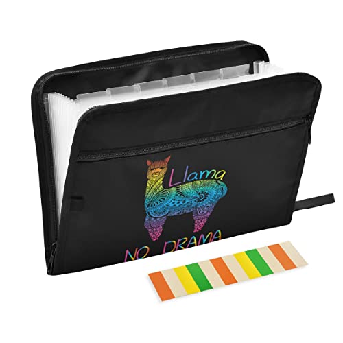 Regenbogenfarbenes Lama-Aktenordner mit Etiketten, A4, tragbarer Dokumenten-Organizer mit Reißverschluss und Fronttasche für Schecks, Quittungen Regenbogenfarbenes Lama-Aktenordner mit Etiketten, A4, tragbarer Dokumenten-Organizer mit Reißverschluss und Fronttasche für Schecks, Quittungen von MCHIVER