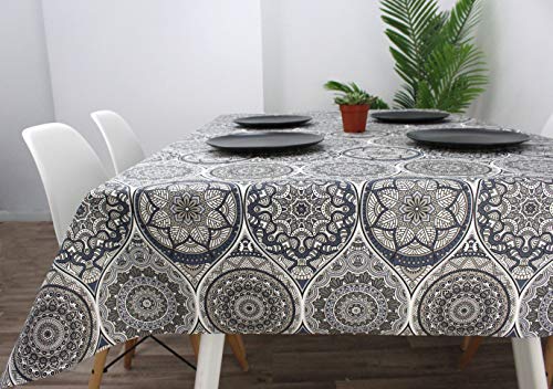 MCM Tischdecke aus schmutzabweisendem Stoff, wasserdicht und leicht zu reinigen, waschbar, flüssigkeits- und fleckenabweisend, klassisches Mandala-Design von MCM