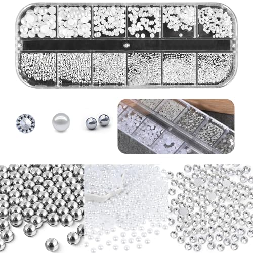 MCSQK 1Schachtel Strasssteine Nägel, Nail Charms Glitzersteine Silber, Weiße Flatback-Perlen Edelstahl Caviar Beads, Flatback Gems Round Crystal Strasssteine, Art Strasssteine für Frauen Gesicht Nagel MCSQK 1Schachtel Strasssteine Nägel, Nail Charms Glitzersteine Silber, Weiße Flatback-Perlen Edelstahl Caviar Beads, Flatback Gems Round Crystal Strasssteine, Art Strasssteine für Frauen Gesicht Nagel von MCSQK