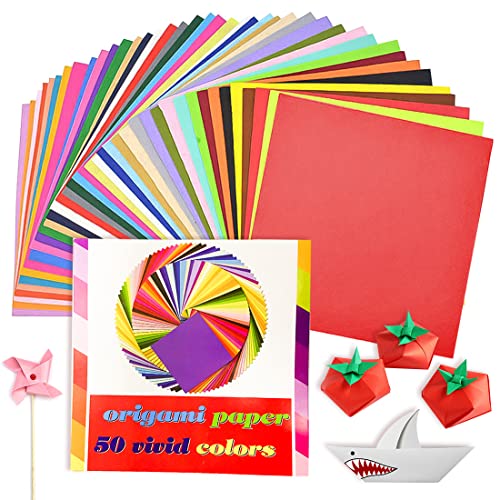 100 Blatt Origami Papier 50 Farben Buntes Faltpapier Set 15 x 15 cm, Doppelseitiges Bastel Papier Set, Farbiges Papier zum Basteln, Origami Set für Anfänger Erwachsene Kinder DIY Kunst Weihnachten von MCSQK