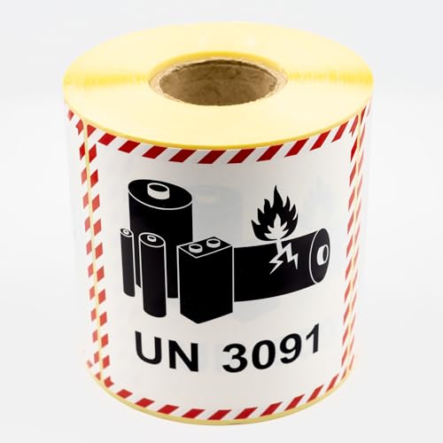 MD Labels 500 Transportaufkleber UN 3091 für Lithium-Metall-Batterien - 100 x 100 mm – Gefahrgutaufkleber- Lithium Metall Akkus Etiketten von MD Labels