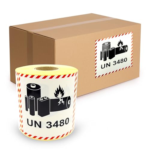 MD Labels 500 Gefahrgutetiketten UN 3480 100 x 100 mm - enthält Lithium-Ionen-Batterien - Transportaufkleber – Gefahrgutaufkleber- Akku Etiketten von MD Labels