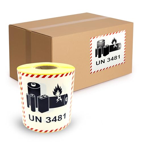 MD Labels 500 Gefahrgutetiketten UN 3481 100 x 100 mm - enthält Lithium-Ionen-Batterien - Transportaufkleber – Gefahrgutaufkleber- Akku Etiketten von MD Labels