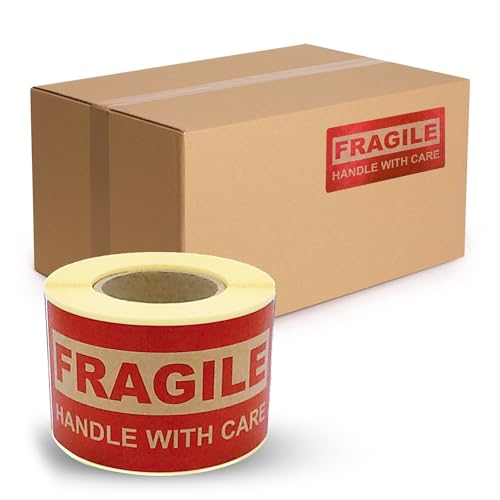 MD Labels KRAFT etiketten auf rolle 100x50mm – 200 Labels- Fragile- Handle with Care- Versandaufkleber - Versandhinweis Haftetiketten- Fragile Aufkleber von MD Labels