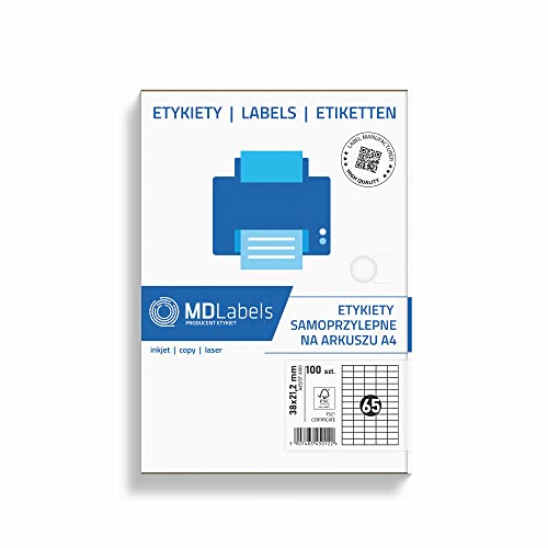 MD Labels Rechtecking Selbstklebendes Etikett Auf Din-A4-Blatt (38x21,2mm, 6500 Etiketten auf 100 Blatt von MD Labels
