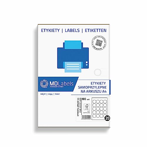 MD Labels Universal Etiketten FI 48 mm - Etiketten din A4-100 Blätter- 2000 Etiketten- Klebepunkte zum Kennzeichnen von Unterlagen, Produkten von MD Labels