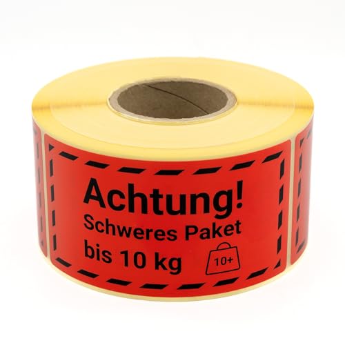 MD Labels Warnetiketten auf rolle 100x50mm ACHTUNG SCHWERES PAKET bis 10 KG- 500 Stück Paketaufkleber für Sendungen -Versandetiketten– Paketaufkleber von MD Labels