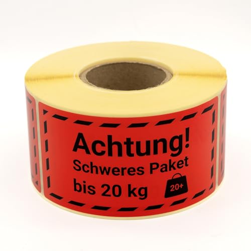 MD Labels Warnetiketten auf rolle 100x50mm ACHTUNG SCHWERES PAKET bis 20 KG 500 Stück - Paketaufkleber für Sendungen -Versandetiketten– Paketaufkleber von MD Labels
