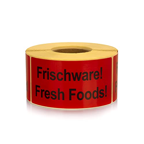 MD Labels Warnetiketten auf rolle 100x50mm – 500 Frischware Fresh Foods-Versandaufkleber - selbstklebendes Papier - Leuchtrot stark haftend - Versandhinweis Haftetiketten von MD Labels