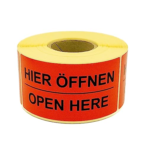 MD Labels Warnetiketten auf rolle 100x50mm – 500 Versandaufkleber auf 1 Rolle- Hier öffnen - Open here -Versandaufkleber - Versandhinweis Haftetiketten von MD Labels