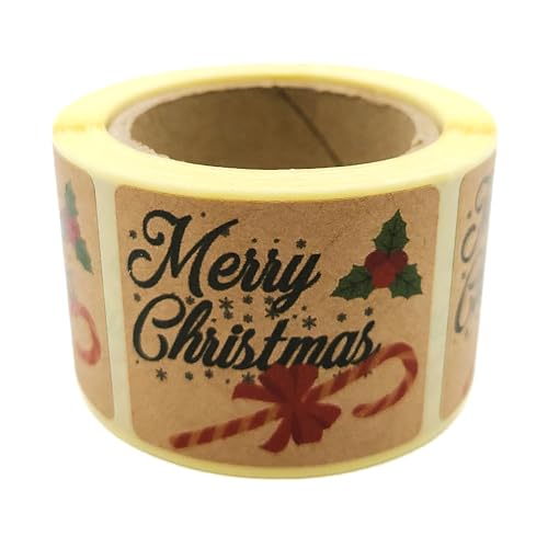MD Labels Weihnachtsaufkleber KRAFT Rolle, Merry Christmas Sticker, Weihnachtsgeschenke Sticker 200 Stück (SPROSSEN, 35x40) von MD Labels