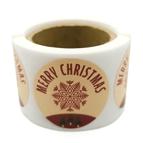 MD Labels Weihnachtsaufkleber KRAFT Rolle, Rund Etiketten, Merry Christmas Sticker, Weihnachtsgeschenke Sticker (STERN, FI 35) von MD Labels