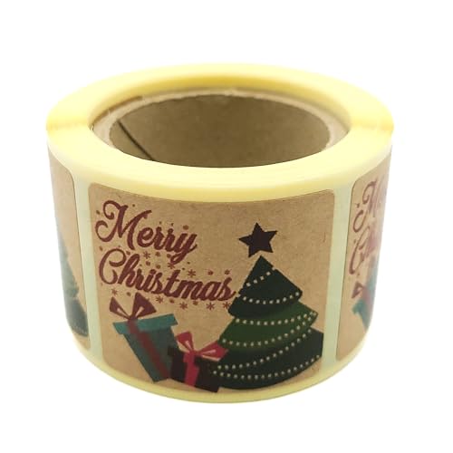 MD Labels Weihnachtsaufkleber KRAFT Rolle, Merry Christmas Sticker, Weihnachtsgeschenke Sticker 200 Stück (Weihnachtsbaum, 35x40) von MD Labels