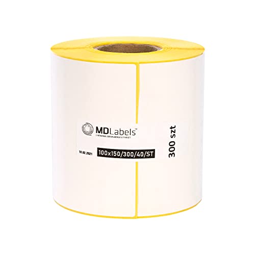 MDlabels Weiße Thermo etiketten auf Rolle - 100 x 150 mm - 300 Stück - shipping labels 4"x6"- permanent haftend, Versandetiketten, Adressaufkleber von MD Labels