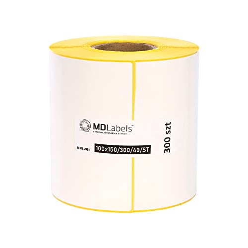 MDlabels Weiße Thermo etiketten auf Rolle 100x150 mm 300 permanent haftend, Versandetiketten, 4" x 6" Thermische etiketten von MDlabels