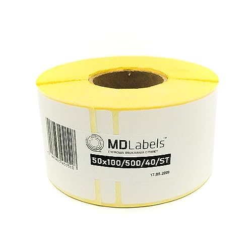MDlabels Weiße Thermo etiketten auf Rolle - 100x50 mm - 500 Stück - permanent haftend, für Barcode, weiße Klebeetiketten zur Beschriftung von MD Labels