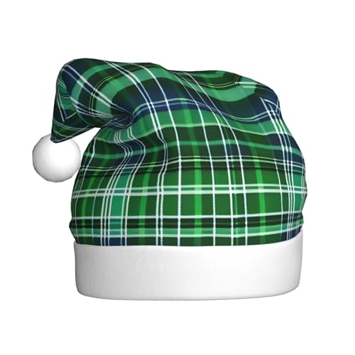 MDATT Blaue und grüne Weihnachtsmütze mit schottischem Schottenkaro, Weihnachtsmütze für Erwachsene, Party-Kostüm-Zubehör von MDATT