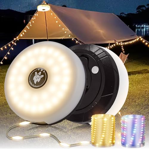2-Pack Camping Lichterkette Aufrollbar, 4-in-1 Tragbare Wiederaufladbare LED Lichterkette mit 8 Beleuchtungsmodi, USB-Aufladung, 10M Wasserdichte Zeltleuchten für Wandern Weihnachten, Schwarz 2-Pack Camping Lichterkette Aufrollbar, 4-in-1 Tragbare Wiederaufladbare LED Lichterkette mit 8 Beleuchtungsmodi, USB-Aufladung, 10M Wasserdichte Zeltleuchten für Wandern Weihnachten, Schwarz von MDCMLKS